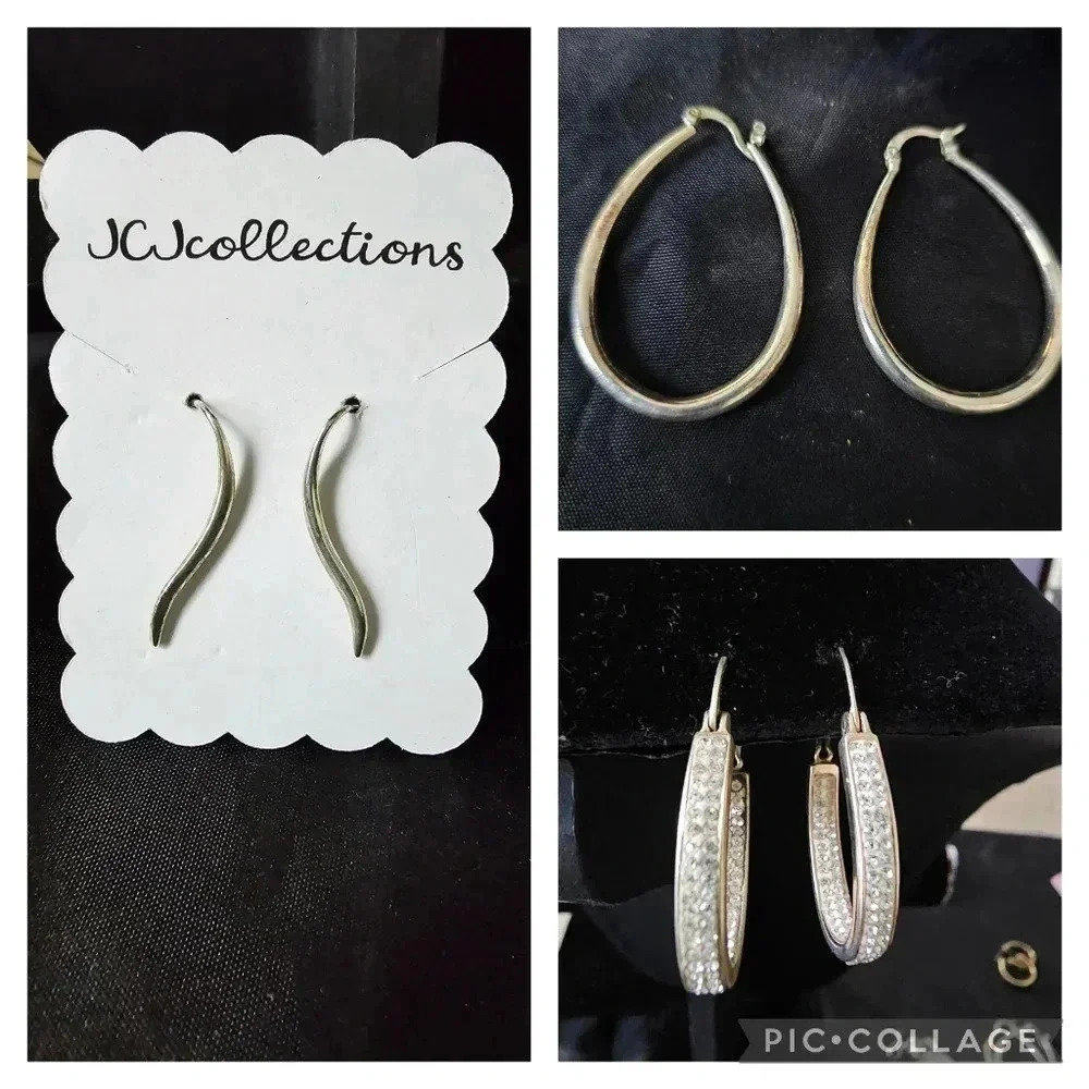 Silver Earrings set of 3 pairs. V
